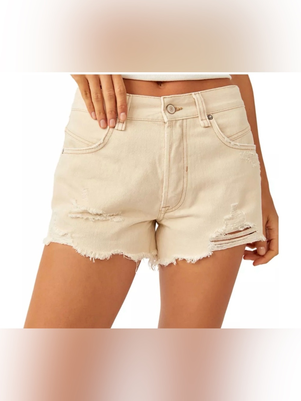 Free People We The Free Now Or Never Denim Shorts in Ecru - Size 27